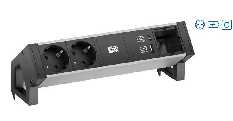 Bachmann Desk 2 Alu stikdåse 2 AC stikkontakt(er) Indendørs Aluminium, Sort