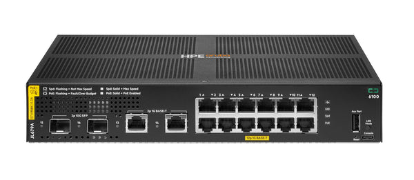 HPE Aruba Networking CX 6100 12G Class4 PoE 2G/2SFP+ 139W Switch Administreret L3 Gigabit Ethernet (10/100/1000) Strøm over Ethernet (PoE) 1U Sort