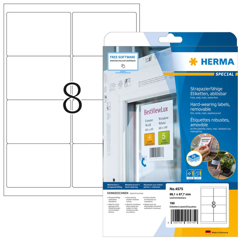 HERMA 4575 selvklæbende etiket Aftagelig Hvid 160 stk