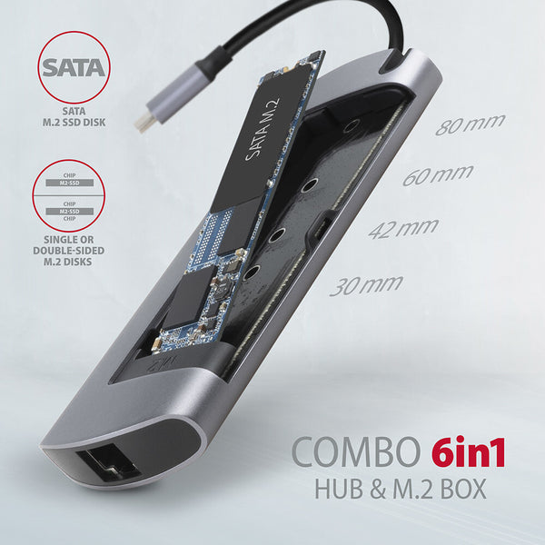 Axagon HMC-6M2 dockingstation Ledningsført USB 3.2 Gen 1 (3.1 Gen 1) Type-C Aluminium