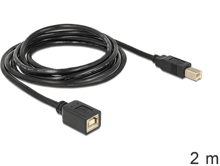 DeLOCK USB2.0-B - USB2.0-B, 2m USB-kabel USB B 0,48 Gbit/sek. Sort