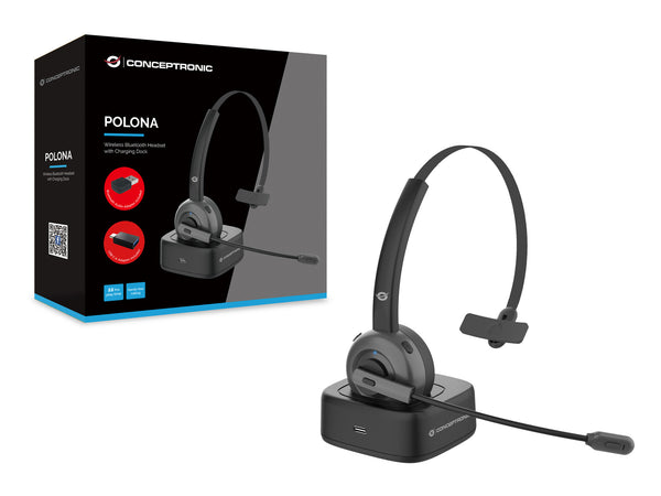 Conceptronic POLONA03BDA hovedtelefoner/headset Trådløs Kontor/Callcenter Bluetooth Opladningsstativ Sort