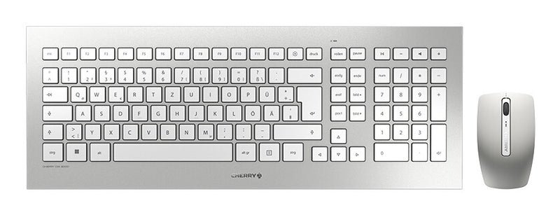 CHERRY DW 8000 tastatur Mus inkluderet Kontor RF trådløst QWERTZ Tysk Sølv, Hvid