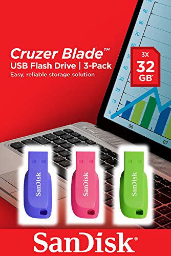 SanDisk Cruzer Blade 3x 32GB USB-nøgle USB Type-A 2.0 Blå, Grøn, Lyserød