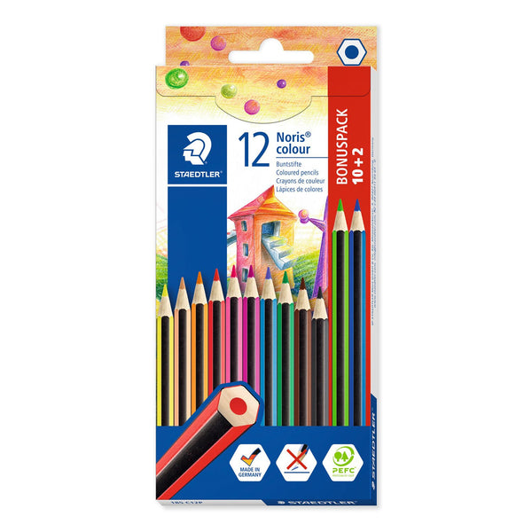 Staedtler Noris colour 185 Sort, Blå, Brun, Grøn, Magenta, Orange, Fersken, Lilla, Rød, Gul 12 stk
