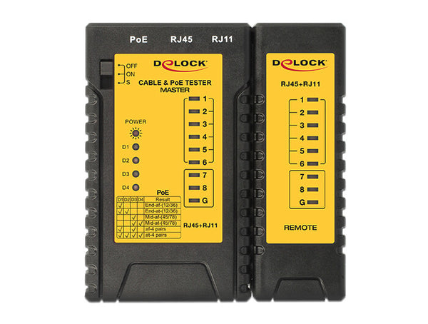 DeLOCK 86107 netværkskabeltester Sort, Gul