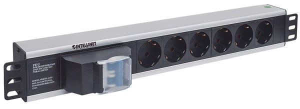 Intellinet 711432 strømforsyningsenhed (PDU) 6 AC stikkontakt(er) 1.5U Sort, Grå