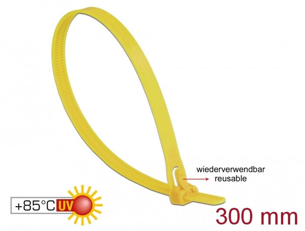 DeLOCK 18761 kabelsamler Udløselig kabelbinder Nylon Gul 100 stk