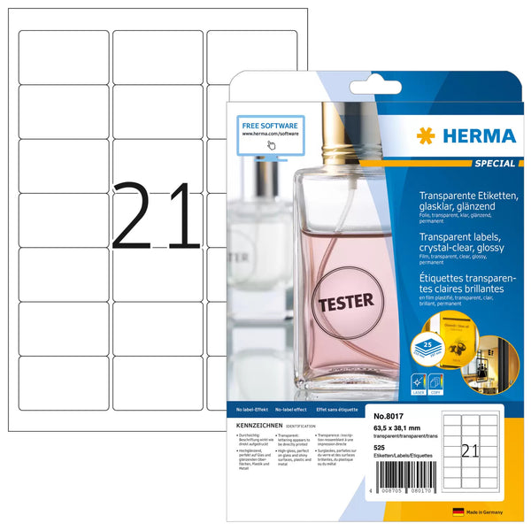 HERMA 8017 print etiket Transparent Selvklæbende printeretiket