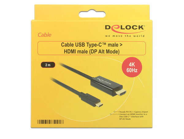 DeLOCK 85291 videokabel adapter 2 m USB Type-C HDMI Sort