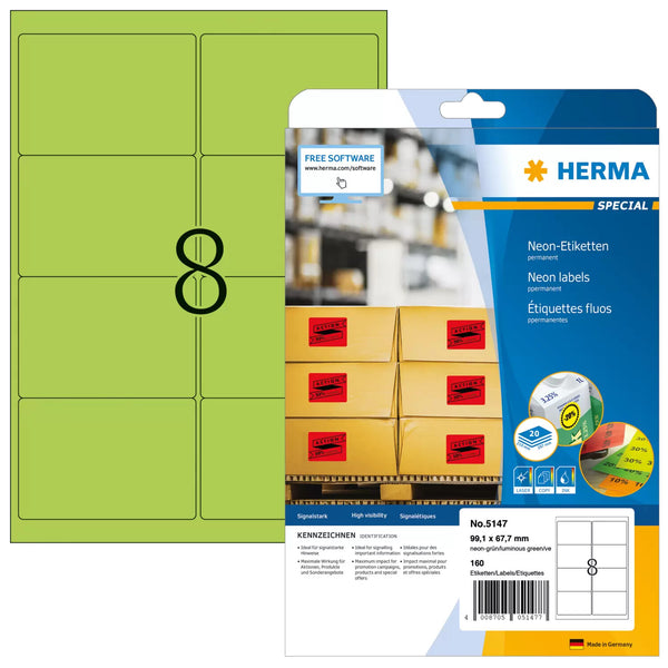 HERMA 5147 selvklæbende etiket Afrundet rektangel Permanent Grøn 160 stk