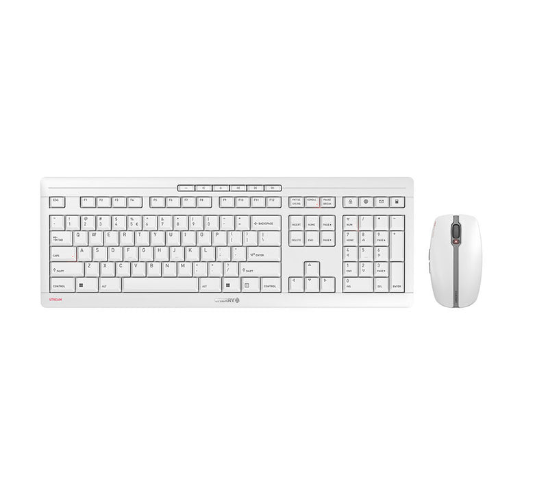 CHERRY Stream Desktop Recharge tastatur Mus inkluderet Universel RF trådløst QWERTY Engelsk Grå