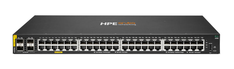 HPE Aruba Networking CX 6100 48G Class4 PoE 4SFP+ 370W Switch Administreret L3 Gigabit Ethernet (10/100/1000) Strøm over Ethernet (PoE) 1U Sort
