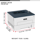 Xerox B230, A4, 34 sider/min, trådløs dupleksprinter PCL5e/6, 2 magasiner, i alt 251 ark
