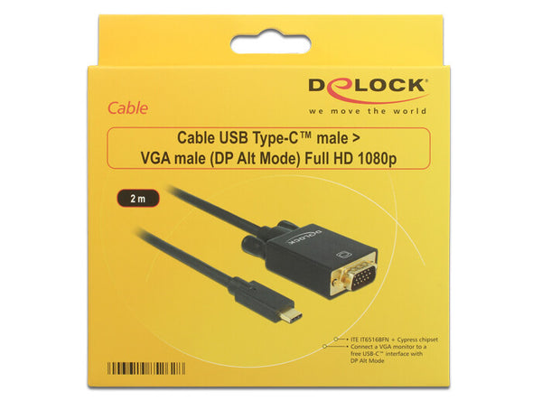 DeLOCK 85262 videokabel adapter 2 m USB Type-C VGA (D-Sub) Sort