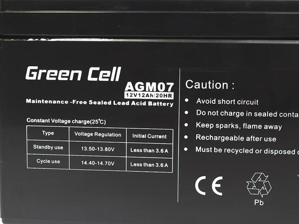 Green Cell AGM Battery 12V 12Ah - Batterie - 12.000 mAh Blybatterier (VRLA) 12 At