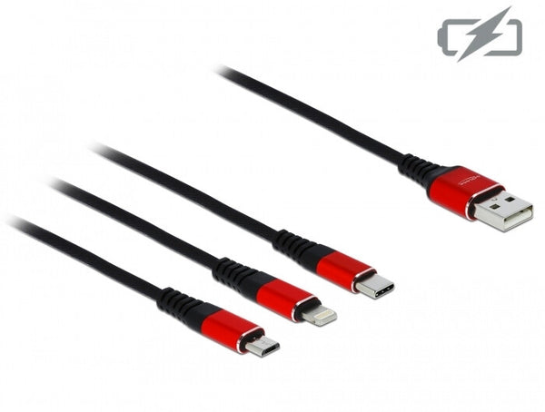 DeLOCK 85891 USB-kabel USB 2.0 0,3 m USB A USB C/Micro-USB B/Lightning Sort, Rød