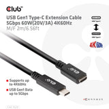CLUB3D CAC-1529 USB-kabel USB 3.2 Gen 1 (3.1 Gen 1) 2 m USB C 5 Gbit/sek. 60 W Sort