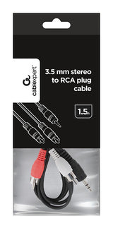 Gembird 1.5m, 3.5mm/2xRCA, M/M lydkabel 1,5 m Sort, Rød, Hvid