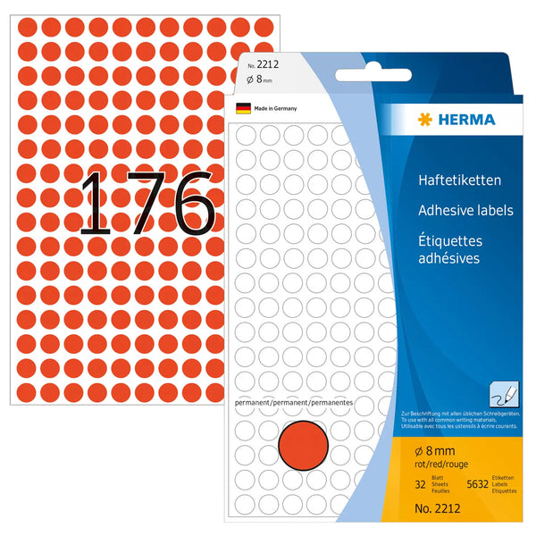 HERMA 2212 selvklæbende etiket Cirkel Rød 5632 stk