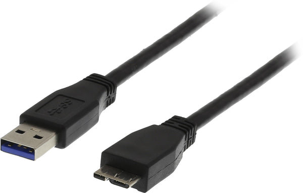 Deltaco USB 3.0 kabel, Type A han - Type Micro B han, 0,5m, sort