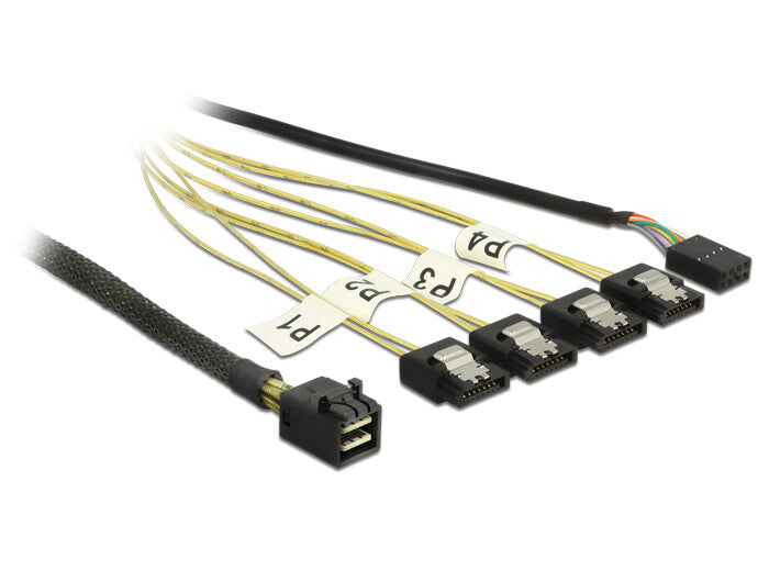 DeLOCK 0.5m, Mini SAS HD SFF-8643/4xSATA 7p 0,5 m Sort, Sølv, Gul