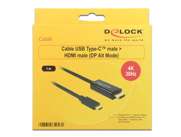 DeLOCK 85258 videokabel adapter 1 m USB Type-C HDMI Sort