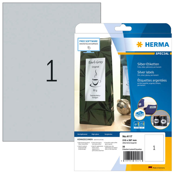 HERMA 4117 print etiket Sølv Selvklæbende printeretiket