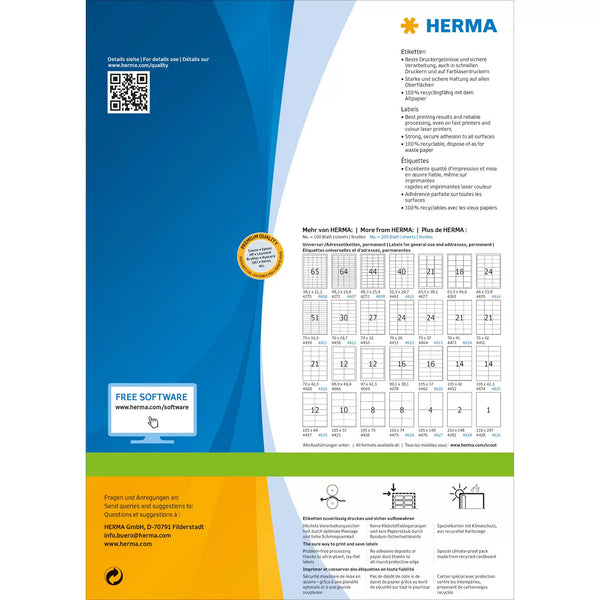 HERMA 4628 selvklæbende etiket Rektandel Permanent Hvid 400 stk