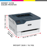 Xerox C230, A4, 22 sider/min, trådløs dupleksprinter, PS3 PCL5e6/6, 2 magasiner, i alt 251 ark