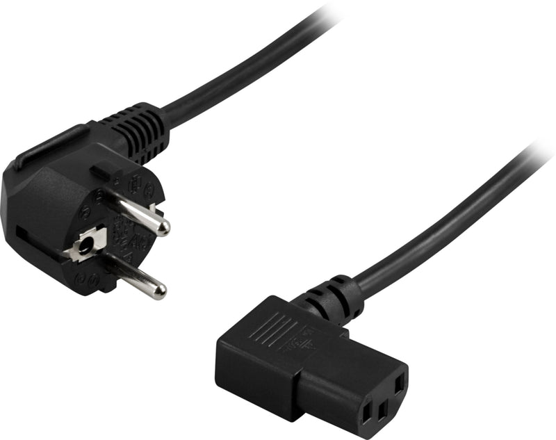 Deltaco Earthed device cable angled IEC 60320 C13 max250V/10A, 0.5m