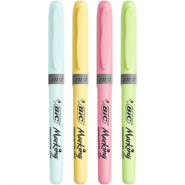 BIC Highlighter Grip Pastel speedmarker 4 stk Mejselspids Blå, Grøn, Lyserød, Gul
