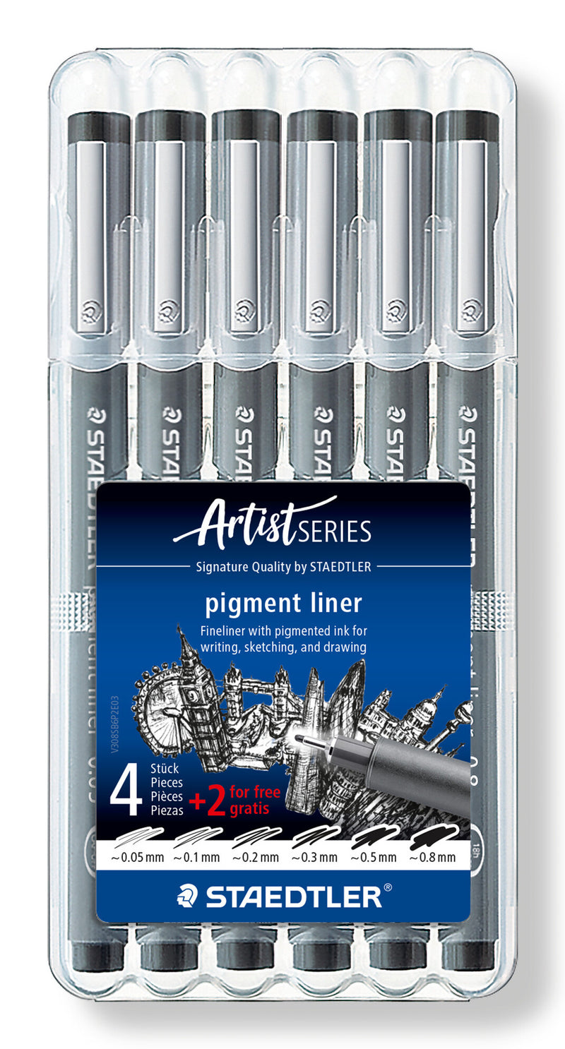Staedtler 308 SB6P fineliner Sort 6 stk