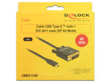 DeLOCK 3m, USB-C/DVI 24+1 USB grafisk adapter 3840 x 2160 pixel Sort