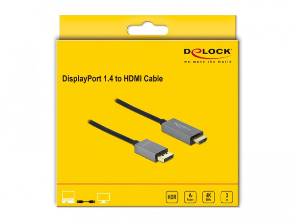 DeLOCK 85930 videokabel adapter 3 m DisplayPort HDMI Sort, Grå