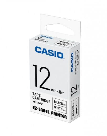 Casio XR-12WE1 etiketbånd Sort på hvid