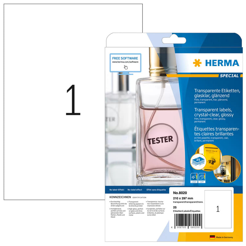 HERMA 8020 print etiket Transparent Selvklæbende printeretiket