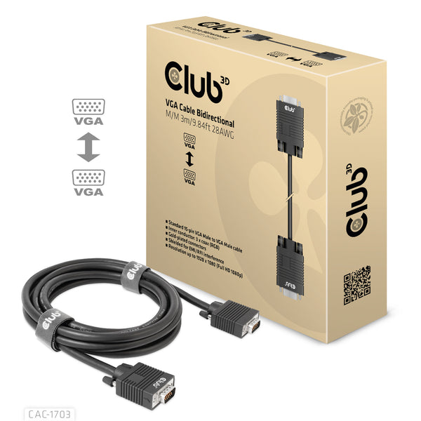 CLUB3D CAC-1703 VGA kabel 3 m VGA (D-Sub) Sort