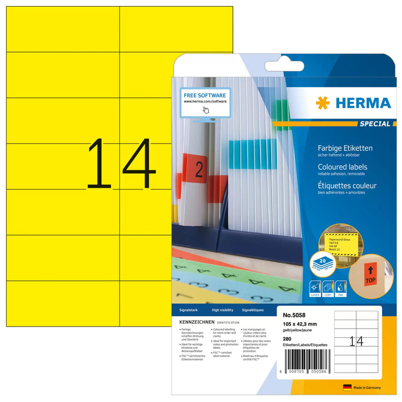 HERMA 5058 print etiket Gul Selvklæbende printeretiket
