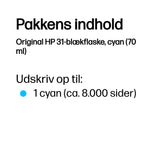 HP Original 31-blækflaske, cyan (70 ml)