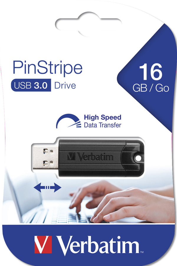 Verbatim PinStripe USB-nøgle 16 GB USB Type-A 3.2 Gen 1 (3.1 Gen 1) Sort