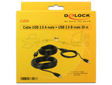 DeLOCK 20m, USB2.0-A - USB2.0-B USB-kabel USB A USB B 0,48 Gbit/sek. Sort
