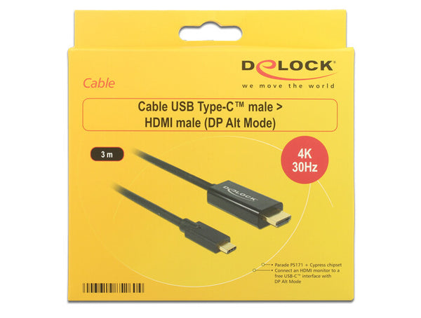 DeLOCK 85260 videokabel adapter 3 m USB Type-C HDMI Sort