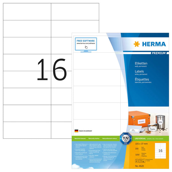 HERMA 4620 print etiket Hvid Ikke-klæbende printeretiket
