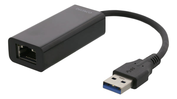 Deltaco Netværksadapter med internt flash-hukommelse, Gigabit, 1xRJ45, 1xUSB3.0 Type A han, sort