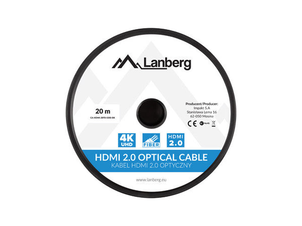 Lanberg CA-HDMI-20FB-0200-BK HDMI-kabel 20 m HDMI Type A (Standard) Sort, Sølv