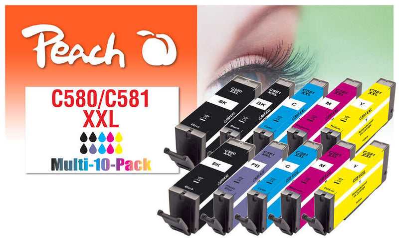 Peach PI100-437 blækpatron 10 stk Kompatibel Ekstra (Super) højt udbytte Sort, Blå, Magenta, Foto blå, Gul