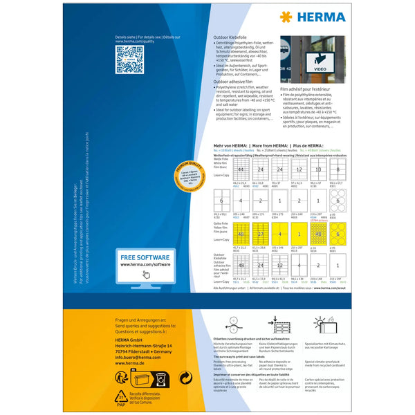 HERMA 9537 selvklæbende etiket Rektandel Hvid 960 stk