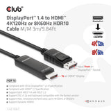 CLUB3D CAC-1087 videokabel adapter 3 m DisplayPort HDMI Sort