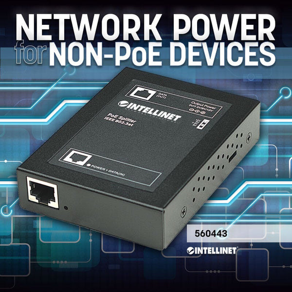 Intellinet 560443 netværks-splitter Strøm over Ethernet (PoE) Sort